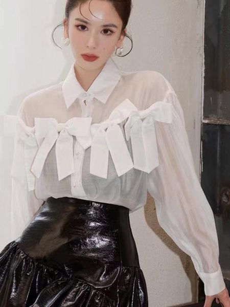 women's blouses & shirts 2021 summer fashion lapel temperament sweet and loose wild bow design sense long-sleeved shirt female trend, White
women's blouses & shirts 2021 summer fashion lapel temperament sweet and loose wild bow design sense long-sleeved shirt female trend, White