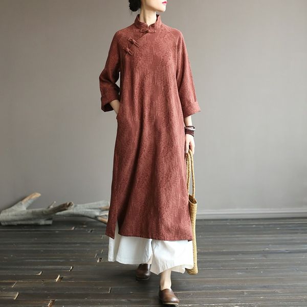 retro chinese style oblique button cotton linen dress vintage autumn plus size long dresses loose clothes robe vestido 12042, Red
retro chinese style oblique button cotton linen dress vintage autumn plus size long dresses loose clothes robe vestido 12042, Red