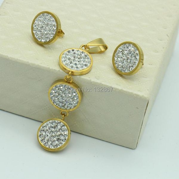 earrings & necklace white round crystals stainless steel lady pendant earring set, Silver
earrings & necklace white round crystals stainless steel lady pendant earring set, Silver