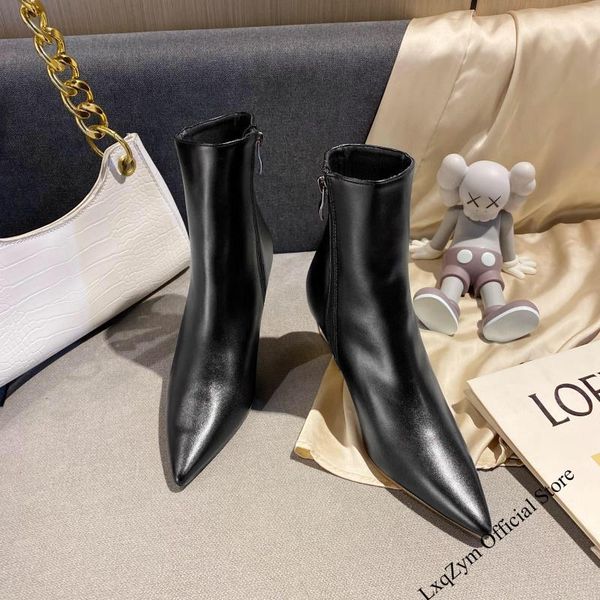 boots brand design women fashion pointed toe real leather stiletto metal heel short thin ankle zipper shoes, Black
boots brand design women fashion pointed toe real leather stiletto metal heel short thin ankle zipper shoes, Black