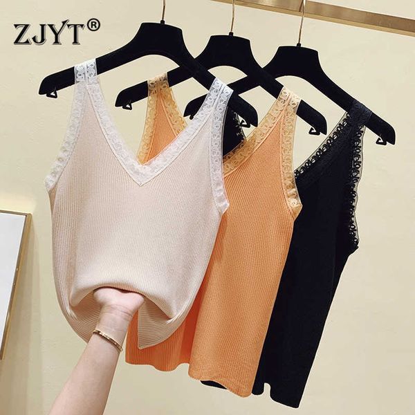 women sleeveless tank female v-neck knitted camisole club girls lace patchwork vest strap camis tshirts 210601, White
women sleeveless tank female v-neck knitted camisole club girls lace patchwork vest strap camis tshirts 210601, White