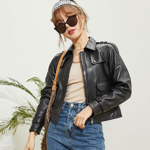 women's leather & faux 2021 jacket women short slim autumn real sheepskin coat female korean streetwear clothing wpy3835, Black
women's leather & faux 2021 jacket women short slim autumn real sheepskin coat female korean streetwear clothing wpy3835, Black
