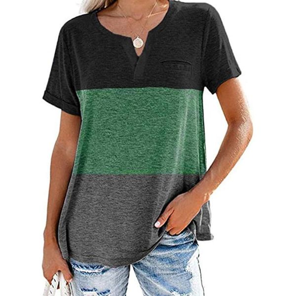women's t-shirt v-neck summer color block all matching casual with pocket short-sleeved striped printed d30, White
women's t-shirt v-neck summer color block all matching casual with pocket short-sleeved striped printed d30, White