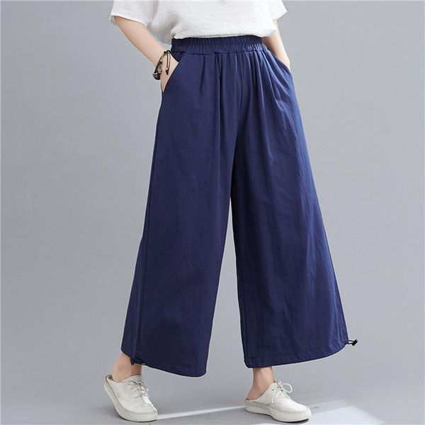 johnature 2021 casual wide leg women pants spring autumn simple loose elastic waist full length pockets female women's & capris, Black;white
johnature 2021 casual wide leg women pants spring autumn simple loose elastic waist full length pockets female women's & capris, Black;white