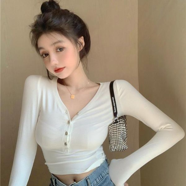 women's t-shirt slim v-neck low-cut crop ladies fashion brand clothing summer style long sleeve tees club t shirts korean, White
women's t-shirt slim v-neck low-cut crop ladies fashion brand clothing summer style long sleeve tees club t shirts korean, White
