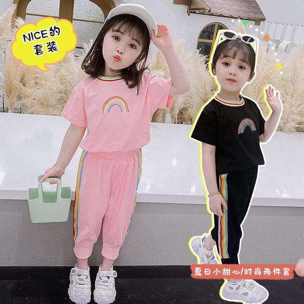clothing sets girls short-sleeved suit 2021 summer children casual net red nine-point pants western-style rainbow two-piece, White
clothing sets girls short-sleeved suit 2021 summer children casual net red nine-point pants western-style rainbow two-piece, White