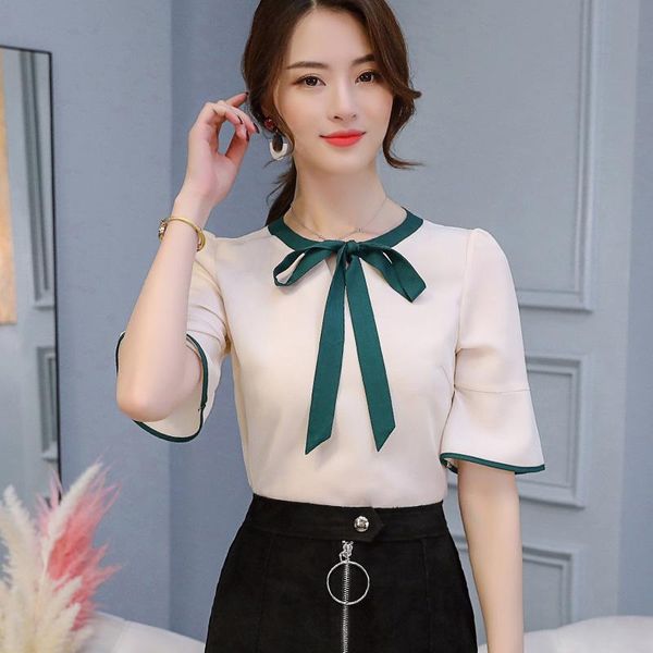 women's blouses & shirts 2021 summer women half sleeve bow chiffon blouse korean style elegant office ladies work femal clothing ns431, White
women's blouses & shirts 2021 summer women half sleeve bow chiffon blouse korean style elegant office ladies work femal clothing ns431, White