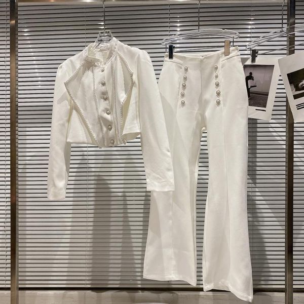 women's two piece pants pearl edge small stand collar blazer short coat + double breasted fashion 2021 fragrance sets, White
women's two piece pants pearl edge small stand collar blazer short coat + double breasted fashion 2021 fragrance sets, White