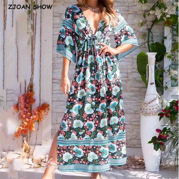 boho flower print flare sleeve side split dress deep v neck holiday women adjust waist drawstring long dresses vestidos 210429, Black;gray
boho flower print flare sleeve side split dress deep v neck holiday women adjust waist drawstring long dresses vestidos 210429, Black;gray