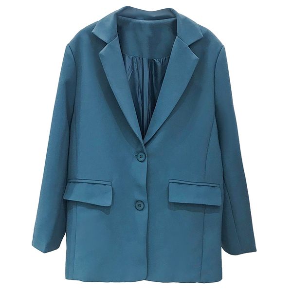 women blazer blue solid notch collar long sleeve button pocket loose coat casual c0265 210514, White;black
women blazer blue solid notch collar long sleeve button pocket loose coat casual c0265 210514, White;black