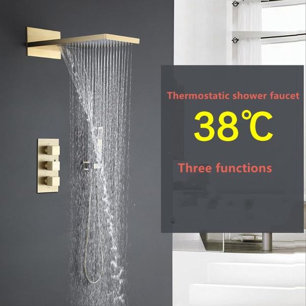 luxury brushed gold brass shower mixer faucet bathroom thermostatic three functions set sets
luxury brushed gold brass shower mixer faucet bathroom thermostatic three functions set sets