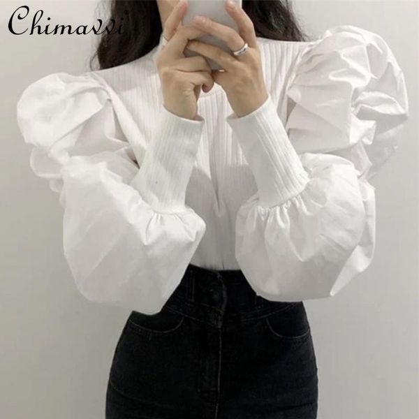 women's blouses & shirts 2021 spring casual round neck bubble long-sleeved pullover shirt women, White
women's blouses & shirts 2021 spring casual round neck bubble long-sleeved pullover shirt women, White