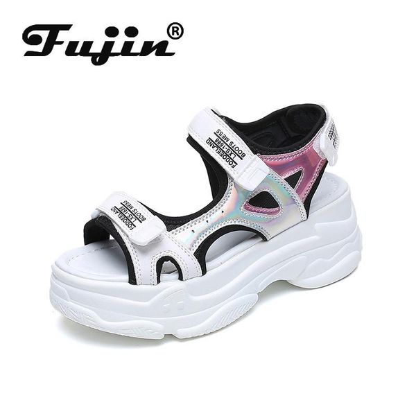 dress shoes fujin pine cake thick-bottomed sandals drop women summer casual paste open-toed color waterproof table, Black