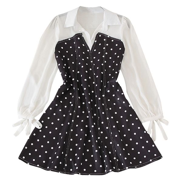 black turn down collar polka dot patchwork chiffon long sleeve bow zipper a-line empire mini dress d2575 210514, Black;gray
black turn down collar polka dot patchwork chiffon long sleeve bow zipper a-line empire mini dress d2575 210514, Black;gray