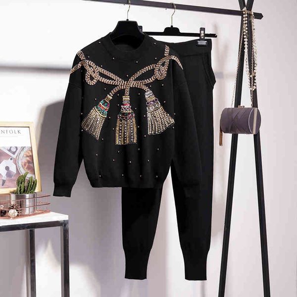 women's two piece pants women autumn winter fashion sequin beaded pattern knitted sweater + harem 2 set tracksuits outfits female, White
women's two piece pants women autumn winter fashion sequin beaded pattern knitted sweater + harem 2 set tracksuits outfits female, White