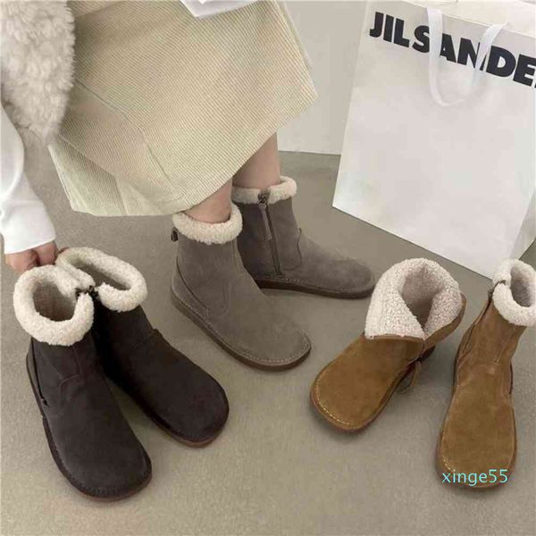 frosted leather snow boots women's plush thickened cotton shoes flat bottomed winter suede warm short boots, Black
frosted leather snow boots women's plush thickened cotton shoes flat bottomed winter suede warm short boots, Black