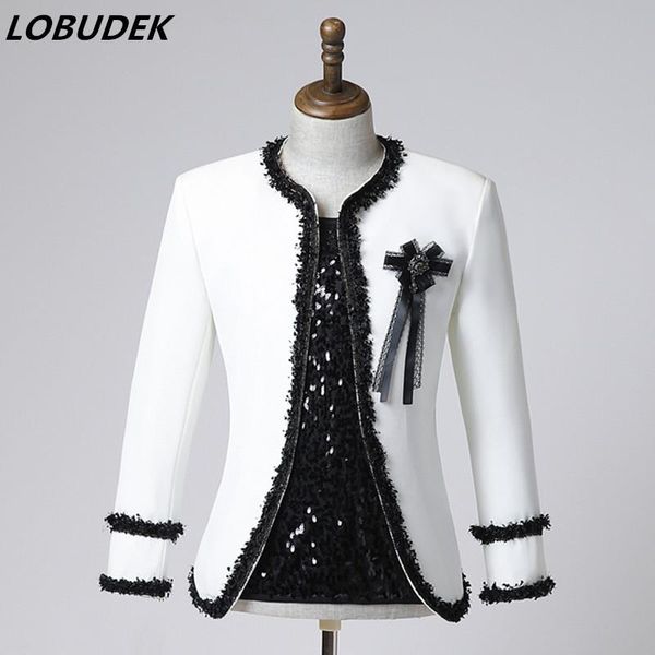 men's suits & blazers o-neck fringes suit jacket evening party bar concert stage performance slim coat male singer dance group show, White;black
men's suits & blazers o-neck fringes suit jacket evening party bar concert stage performance slim coat male singer dance group show, White;black
