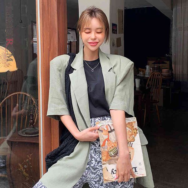 women green linen big size blazer lapel short sleeve loose fit jacket fashion tide spring summer 2f0145 210507, White;black
women green linen big size blazer lapel short sleeve loose fit jacket fashion tide spring summer 2f0145 210507, White;black