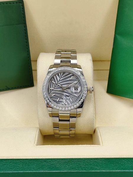 high qualtiy men's automatic movement watch full stainless steel diamond bezel womens mechanical watches 41mm 36 datejust palms leaves, Slivery;brown
high qualtiy men's automatic movement watch full stainless steel diamond bezel womens mechanical watches 41mm 36 datejust palms leaves, Slivery;brown