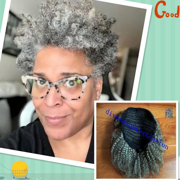 short long real human grey hair with silver high lights salt and pepper ponytail hair extension for black women natural highlights kinky gra 
short long real human grey hair with silver high lights salt and pepper ponytail hair extension for black women natural highlights kinky gra