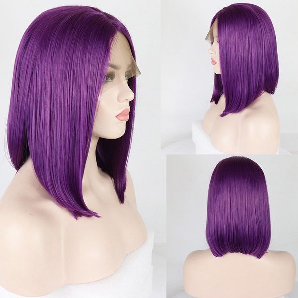 costume accessories purple short cut bob lace front wig synthetic for black women heat resistant straight babyhair natural hairline glueless, Silver
costume accessories purple short cut bob lace front wig synthetic for black women heat resistant straight babyhair natural hairline glueless, Silver
