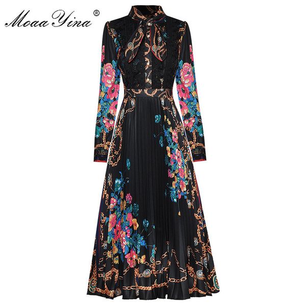 fashion designer dress spring autumn women's dress bow collar long sleeve vintage floral-print lace pleated dresses 210524, Black;gray
fashion designer dress spring autumn women's dress bow collar long sleeve vintage floral-print lace pleated dresses 210524, Black;gray
