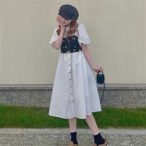 summer vintage 2pcs set loose white shirt dress + printed short vest women vestidos suit elegant buttons femme robes students 210619
summer vintage 2pcs set loose white shirt dress + printed short vest women vestidos suit elegant buttons femme robes students 210619