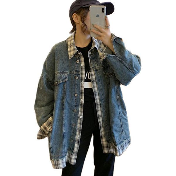 women's jackets denim jean 2021 autumn korean loose bf fake two piece spliced plaid shirt outwear vintage streetwear cowboy coat, Black;brown
women's jackets denim jean 2021 autumn korean loose bf fake two piece spliced plaid shirt outwear vintage streetwear cowboy coat, Black;brown