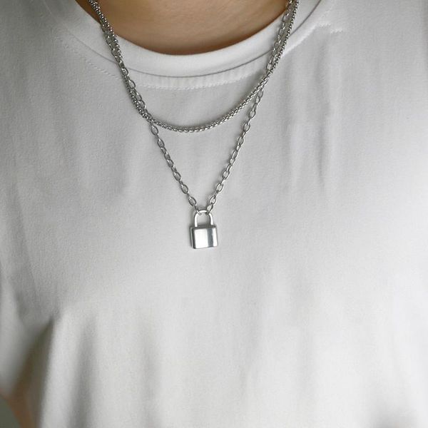 pendant necklaces double layer stainless steel necklace square lock for women men padlock diy jewelry accessories, Silver
pendant necklaces double layer stainless steel necklace square lock for women men padlock diy jewelry accessories, Silver
