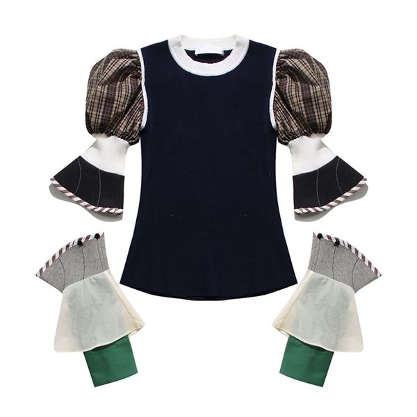 vgh casual patchwork plaid knitted female puff sleeve removable long sleeves sweater women fashion clothes 2021 autumn new, White;black
vgh casual patchwork plaid knitted female puff sleeve removable long sleeves sweater women fashion clothes 2021 autumn new, White;black