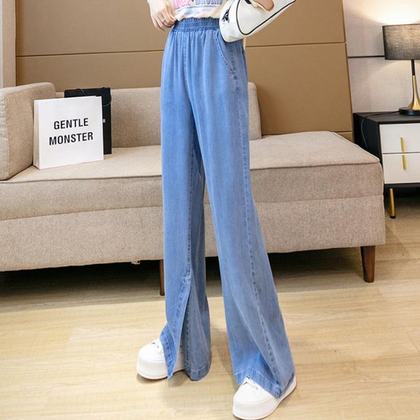 women's jeans women elastic waist loose split denim pants 2021 summer casual thin high wide leg pant long length trousers, Blue
women's jeans women elastic waist loose split denim pants 2021 summer casual thin high wide leg pant long length trousers, Blue