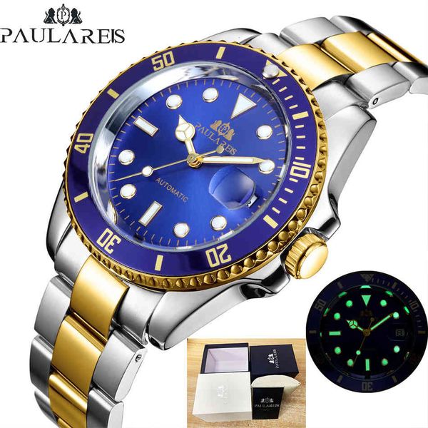 newpaulareis merk automatische mechanische bedrijvengids horloges draaibare bezel lichtgevende mannen horloge roestvrij staal waterdichte, Slivery;brown
newpaulareis merk automatische mechanische bedrijvengids horloges draaibare bezel lichtgevende mannen horloge roestvrij staal waterdichte, Slivery;brown