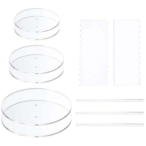 baking & pastry tools acrylic round cake disk set - discs circle base boards with center hole 2 comb scrapers (4 patterns) dowel rod
baking & pastry tools acrylic round cake disk set - discs circle base boards with center hole 2 comb scrapers (4 patterns) dowel rod