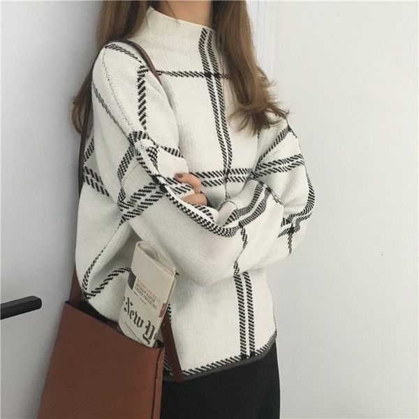 women's sweaters winter women's pullovers sweater fashion plaid turtleneck women loose knit full sleeve korean casual swea, White;black
women's sweaters winter women's pullovers sweater fashion plaid turtleneck women loose knit full sleeve korean casual swea, White;black
