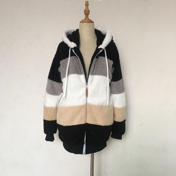 women's wool & blends 2021 winter jacket warm plush casual loose hooded mixed color patchwork zipper ladies parka, Black
women's wool & blends 2021 winter jacket warm plush casual loose hooded mixed color patchwork zipper ladies parka, Black