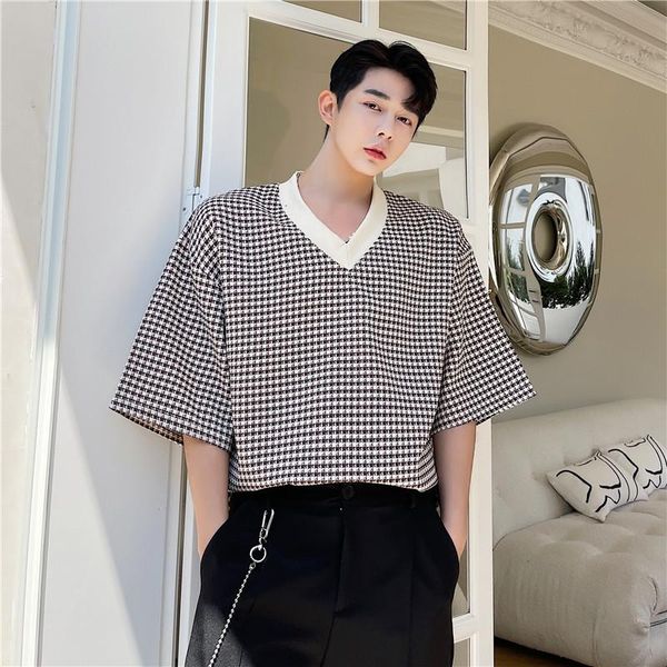 men's t-shirts male tees shirts korean harajuku streetwear v-neck short sleeve houndstooth vintage loose casual t-shirt, White;black
men's t-shirts male tees shirts korean harajuku streetwear v-neck short sleeve houndstooth vintage loose casual t-shirt, White;black