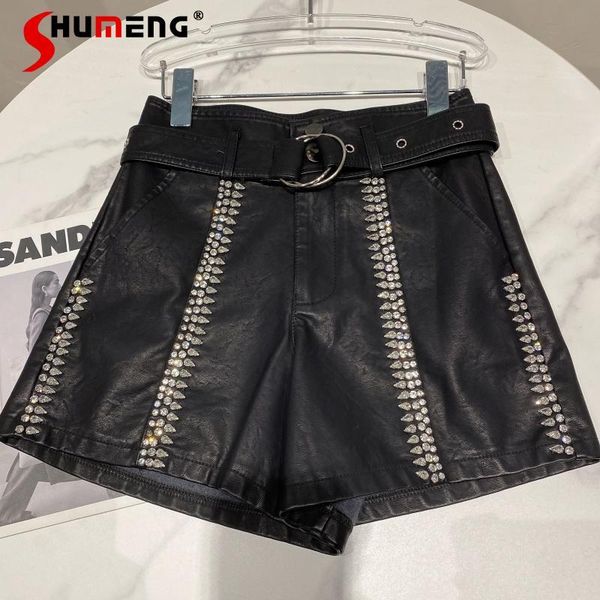 women's shorts all-match black belt loose pu leather for ladies 2021 autumn fashion vertical stripes rhinestone women, White;black
women's shorts all-match black belt loose pu leather for ladies 2021 autumn fashion vertical stripes rhinestone women, White;black