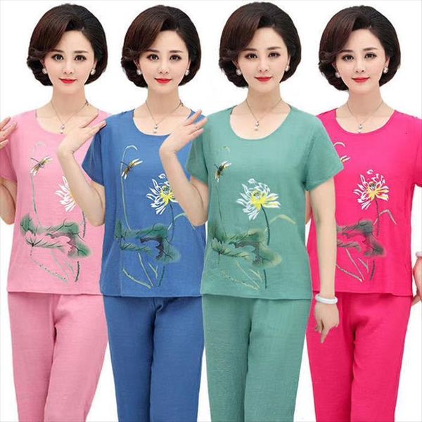 2pcs set fashion middle women tracksuits age short sleeve wide leg pants twinset mother clothing summer loose cotton linen, Gray
2pcs set fashion middle women tracksuits age short sleeve wide leg pants twinset mother clothing summer loose cotton linen, Gray