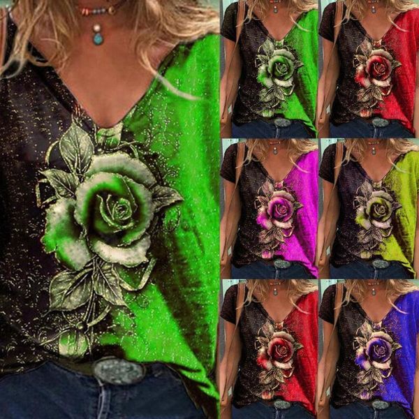 women's t-shirt summer women v neck floral rose printed short sleeve pullover loose shirt t size casual streetwear clothing s-5xl plus, White
women's t-shirt summer women v neck floral rose printed short sleeve pullover loose shirt t size casual streetwear clothing s-5xl plus, White