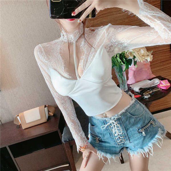 colors women casual lace long sleeve v-neck blouse solid summer shirt fashion 210601, White
colors women casual lace long sleeve v-neck blouse solid summer shirt fashion 210601, White