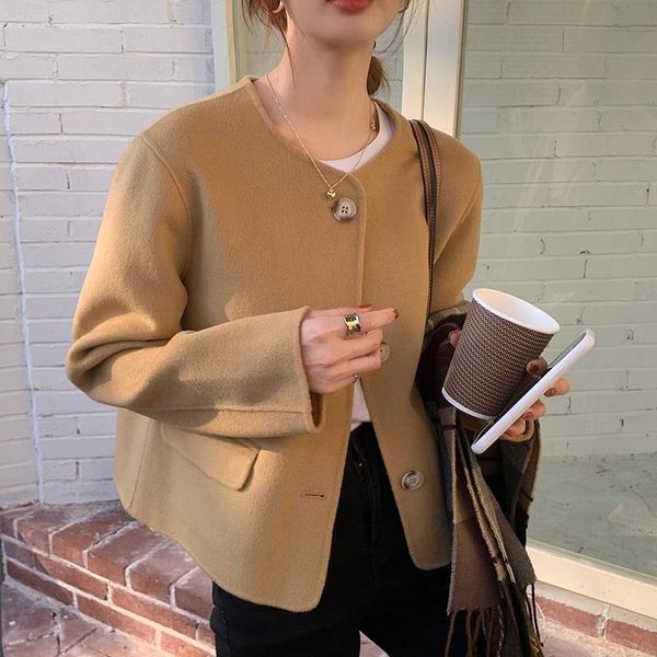 women's jackets women autumn winter wool blends coats casual o-neck long sleeve female korea elegant office single breasted outerwear, Black;brown
women's jackets women autumn winter wool blends coats casual o-neck long sleeve female korea elegant office single breasted outerwear, Black;brown