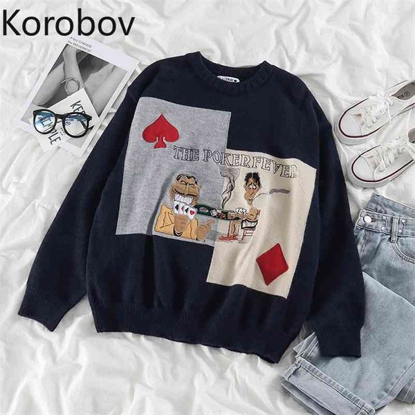 korobov autumn winter new women sweaters korean harajuku cartoon embroidery female pullovers vintage funny sueter mujer 210430, White;black
korobov autumn winter new women sweaters korean harajuku cartoon embroidery female pullovers vintage funny sueter mujer 210430, White;black