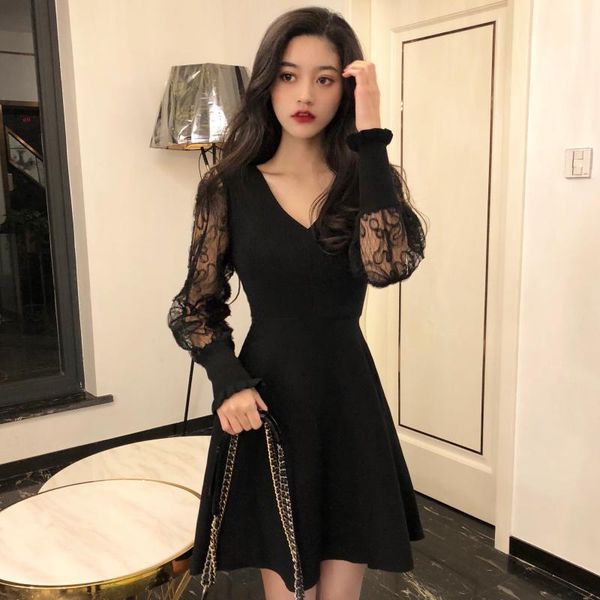 casual dresses women's clothing fashion brand spring autumn vintage black vestidos v-neck lace patchwork long sleeve knitted mini-dress, Black;gray
casual dresses women's clothing fashion brand spring autumn vintage black vestidos v-neck lace patchwork long sleeve knitted mini-dress, Black;gray