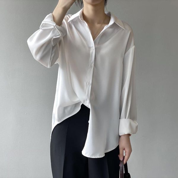 women's blouses & shirts solid color long sleeve blouse woman spring autumn 2021 korean version loose satin lapel femme, White
women's blouses & shirts solid color long sleeve blouse woman spring autumn 2021 korean version loose satin lapel femme, White