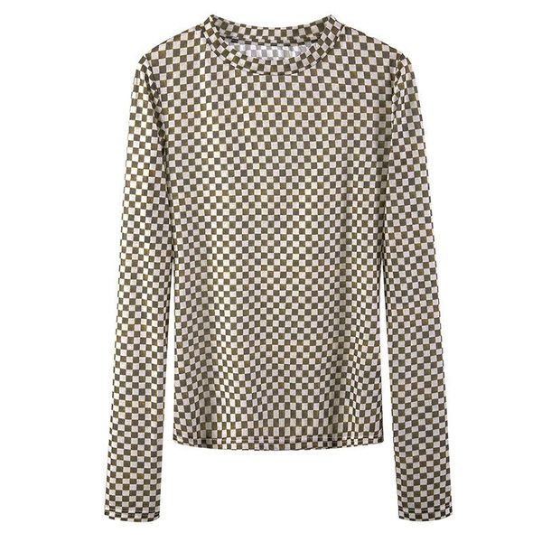 women's t-shirt street fashion contrast plaid long sleeve high collar slim straight women pullover elasticity f27, White
women's t-shirt street fashion contrast plaid long sleeve high collar slim straight women pullover elasticity f27, White
