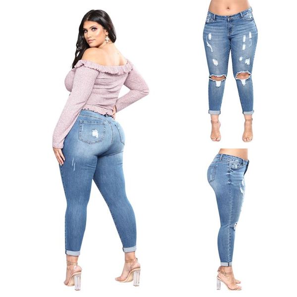 women's jeans plug size female fashion ripped summer casual women middle waist trousers style stretch skinny, Blue
women's jeans plug size female fashion ripped summer casual women middle waist trousers style stretch skinny, Blue