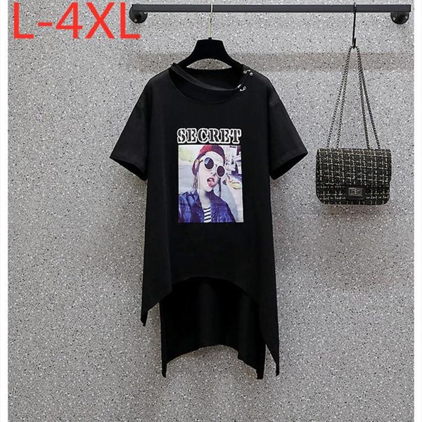 plus size t-shirt 2021 design l-4xl for women asymmetrical summer short sleeves printing rivet casual blouse, Black
plus size t-shirt 2021 design l-4xl for women asymmetrical summer short sleeves printing rivet casual blouse, Black
