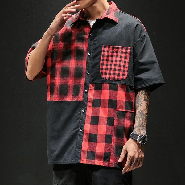 red and black plaid shirt men shirts 2021 summer fashion chemise homme mens checkered short sleeve clothes men's casual, White;black
red and black plaid shirt men shirts 2021 summer fashion chemise homme mens checkered short sleeve clothes men's casual, White;black