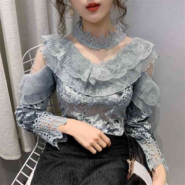 new women ruffles mesh blouse spring autumn sweet velvet patchwork lace shirt female long sleeve blouses short ab1805 210401, White
new women ruffles mesh blouse spring autumn sweet velvet patchwork lace shirt female long sleeve blouses short ab1805 210401, White