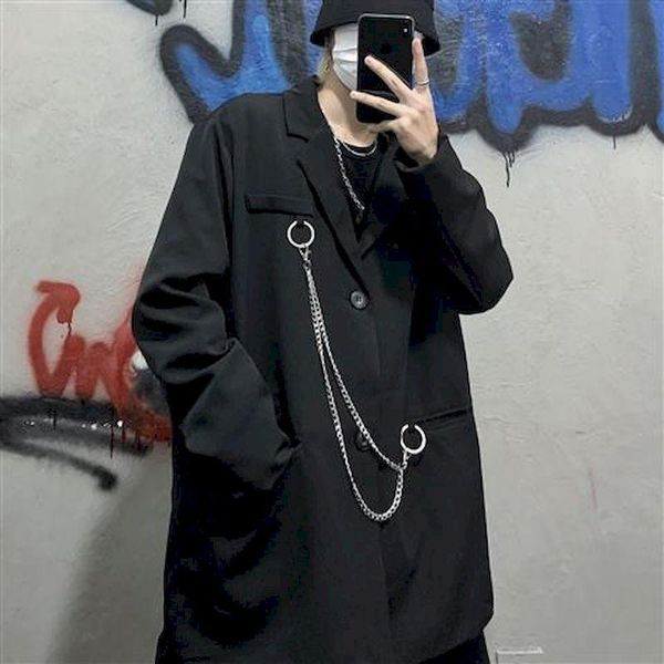 women's suits & blazers autumn style black casual suit metal chain decoration men and women korean loose wild jacket woman, White;black
women's suits & blazers autumn style black casual suit metal chain decoration men and women korean loose wild jacket woman, White;black